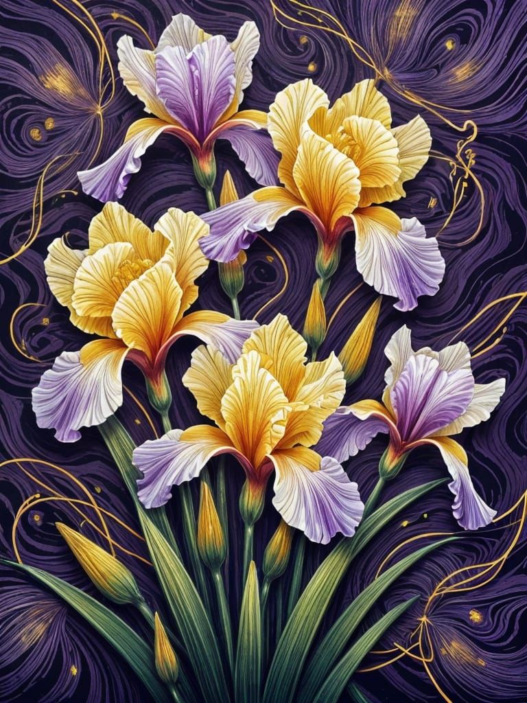 Iris in Vibrant Impasto Style