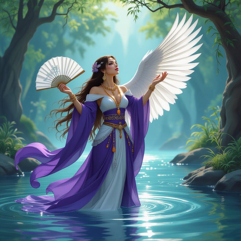 Sorceress Calls to Sky, Alphonse Mucha Style