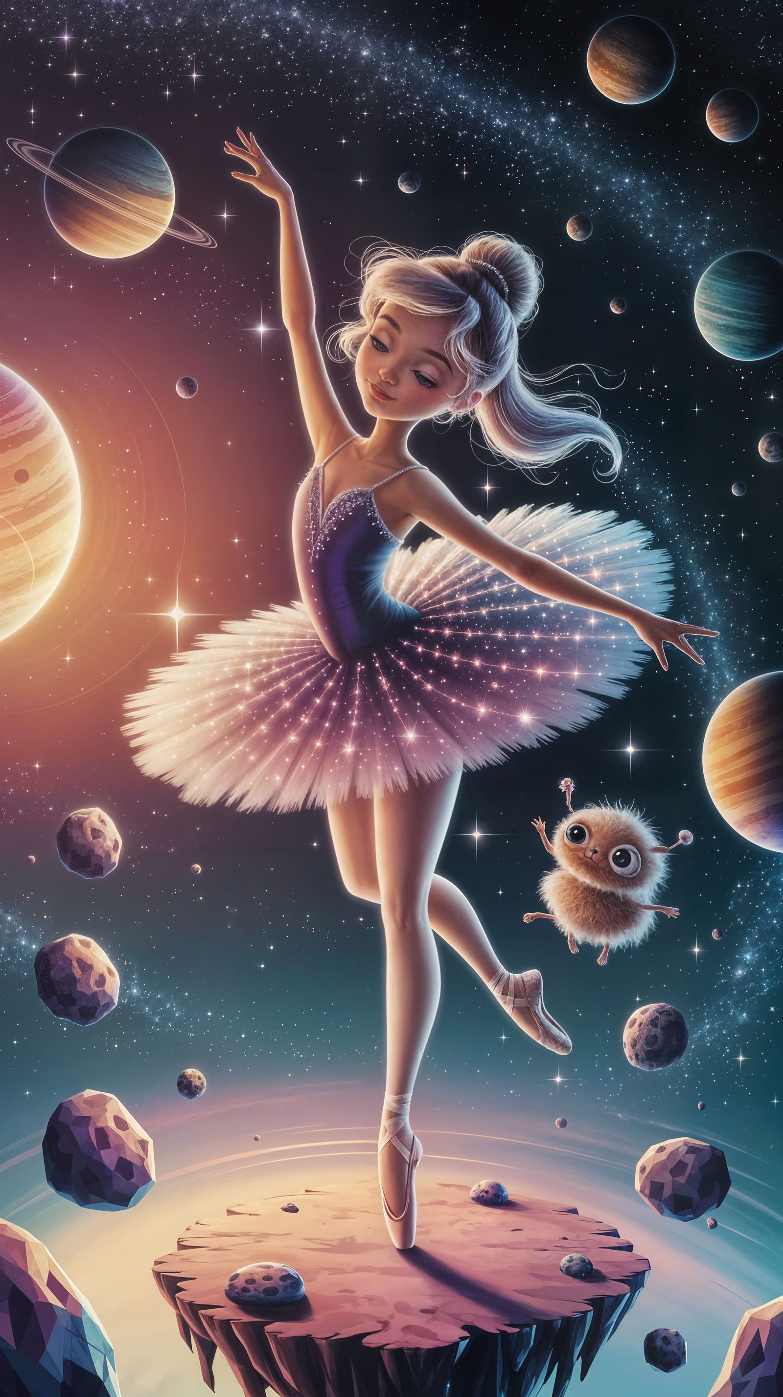 Starlight Ballerina Pirouettes in Cosmic Dreamscape