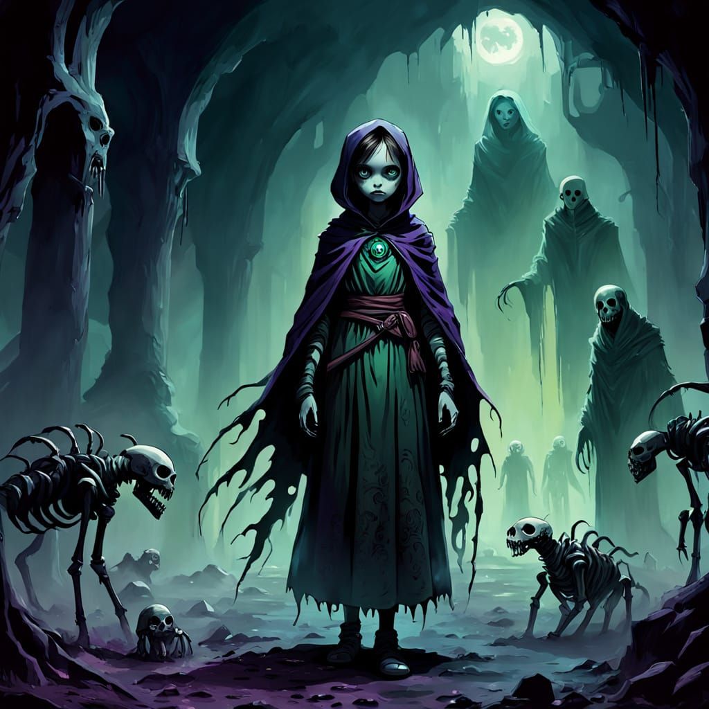 Dark Fantasy Concept Art of Girl in Underworld