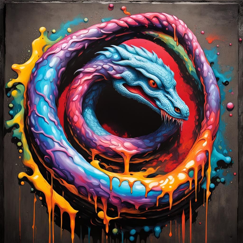 Ouroboros in Colorful Graffiti Street Art