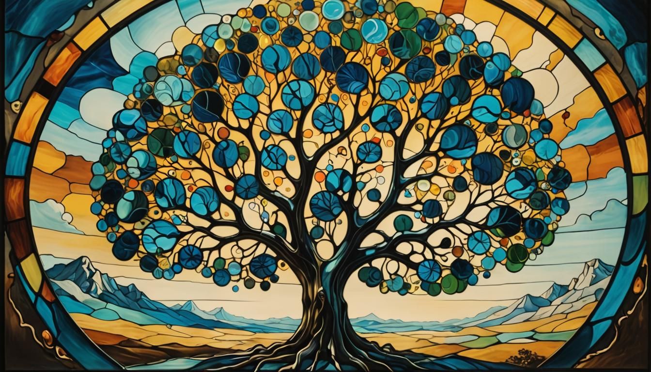 Surreal Stained Glass Tree in Dali Style