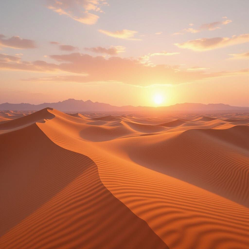 Cinematic Desert Sunset Landscape with Golden Dunes