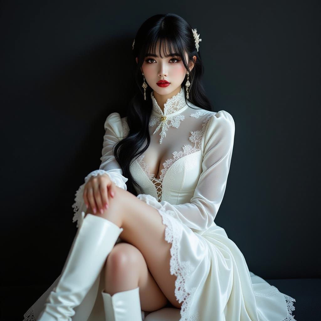 Gothic Chinese Beauty in Velvet Dress