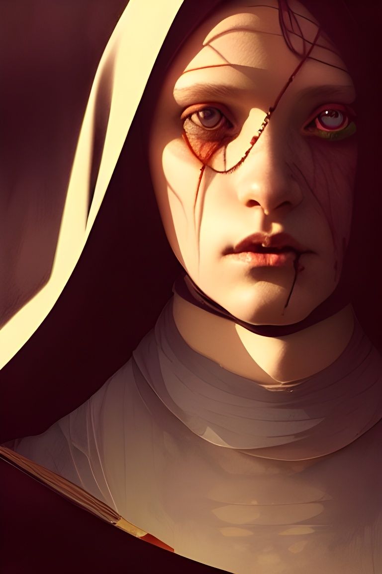 Sinister Portrait of an Evil Nun in Watercolor