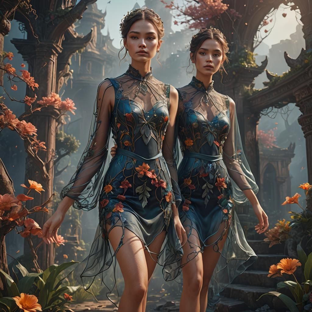 Woman in Diaphanous Silk Dress: Fantasy Concept Art