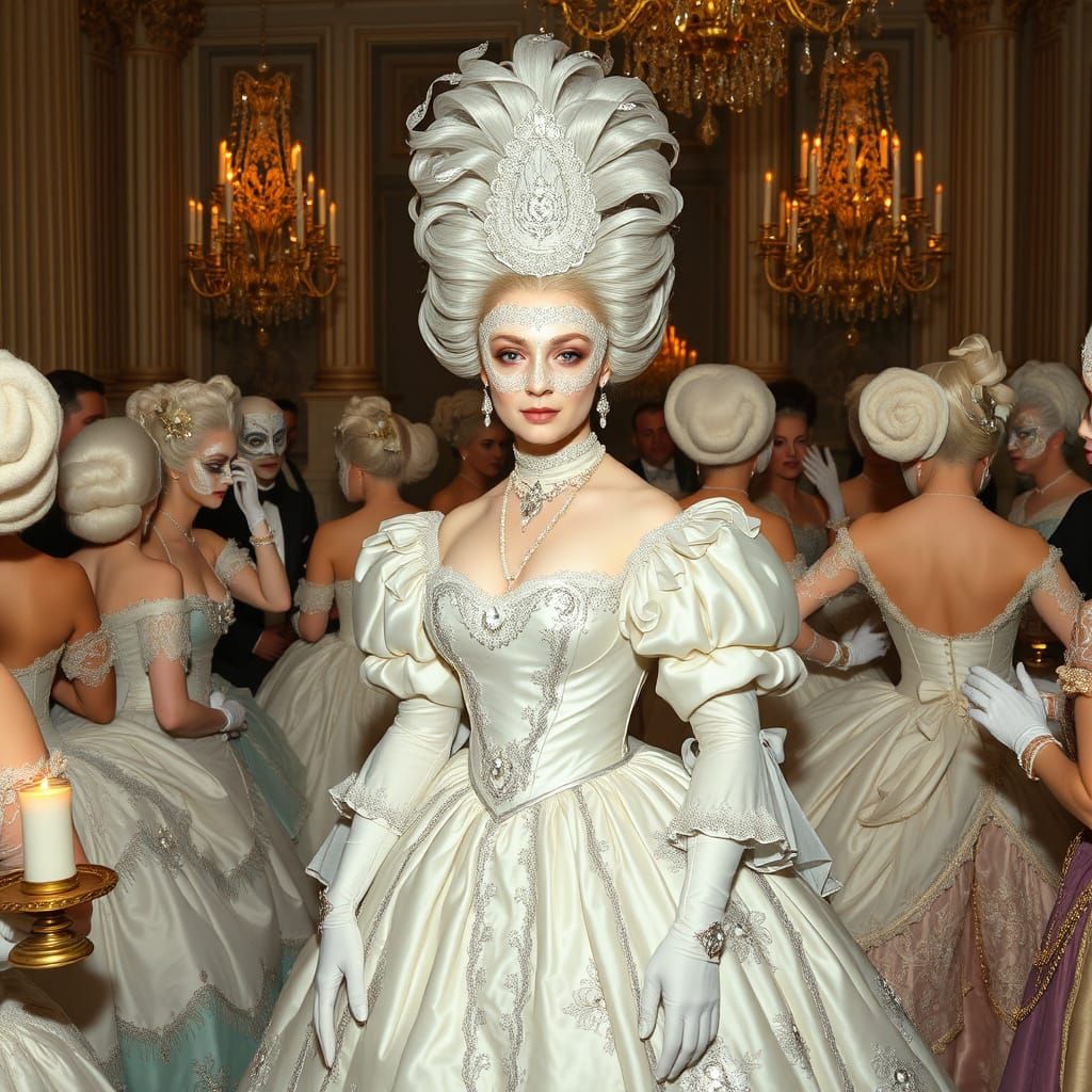 Marie Antoinette at a Luxurious Masquerade Ball in a Golden ...