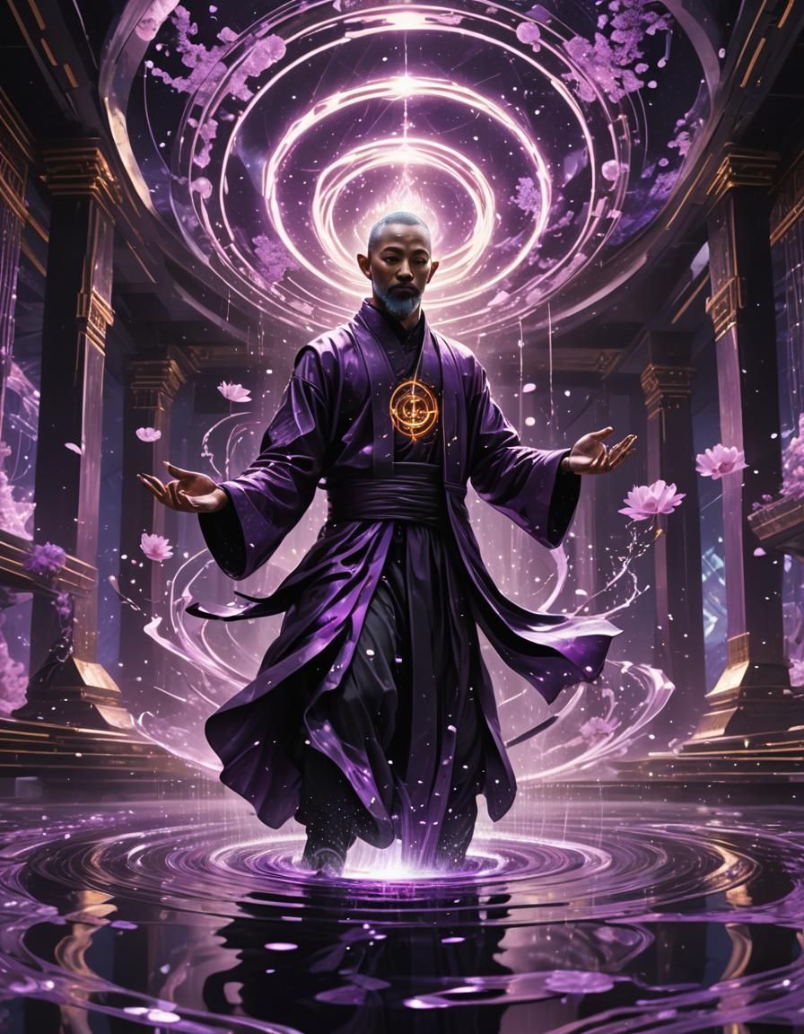 Quantum Monk Meditating in Futuristic Temple