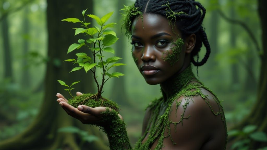 Mystical Portrait: Woman with Nature Body Art
