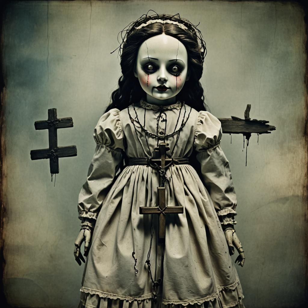 Eerie Religious Rag Doll with Inverted Cross