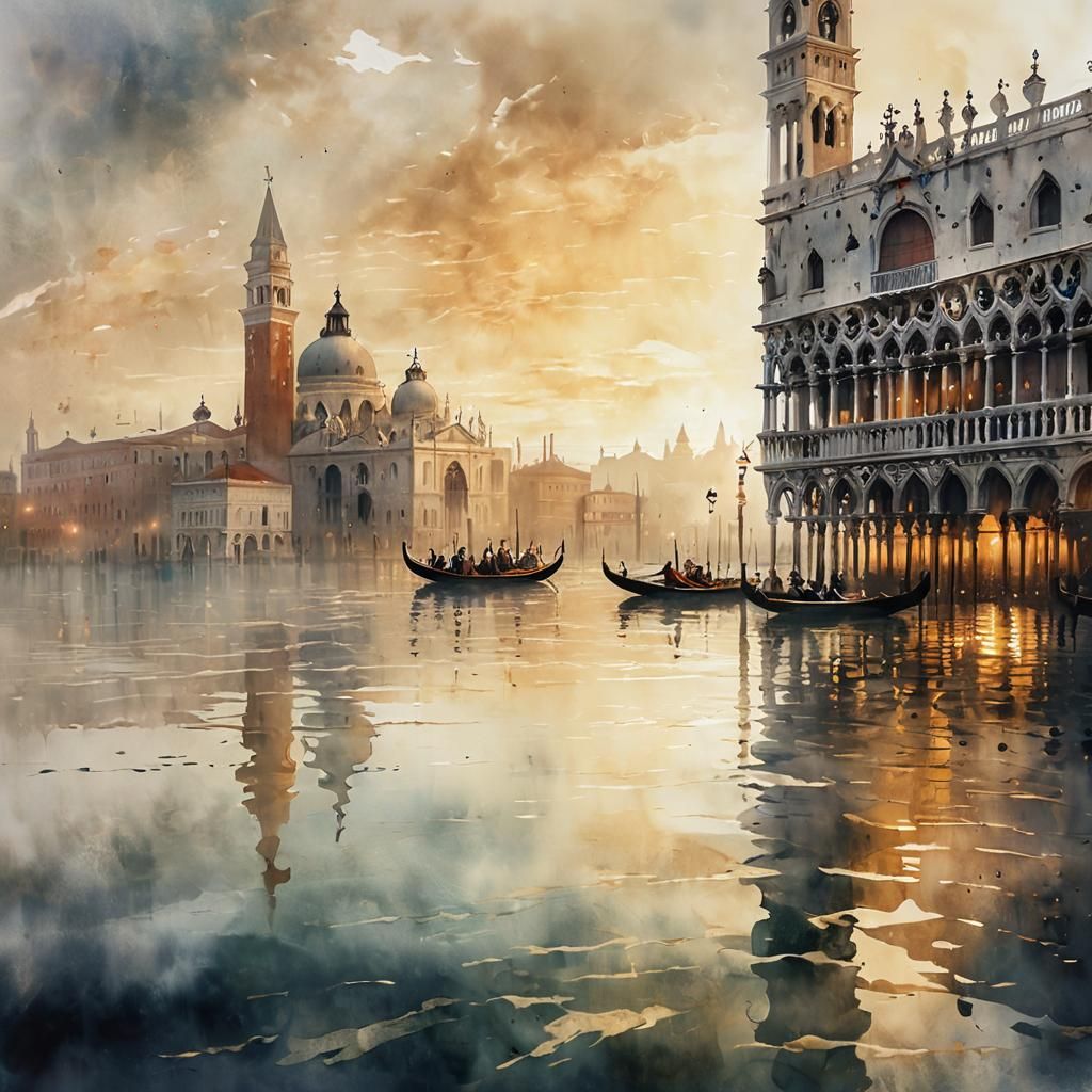 Venice Grand Canal in Dreamy Watercolor Style
