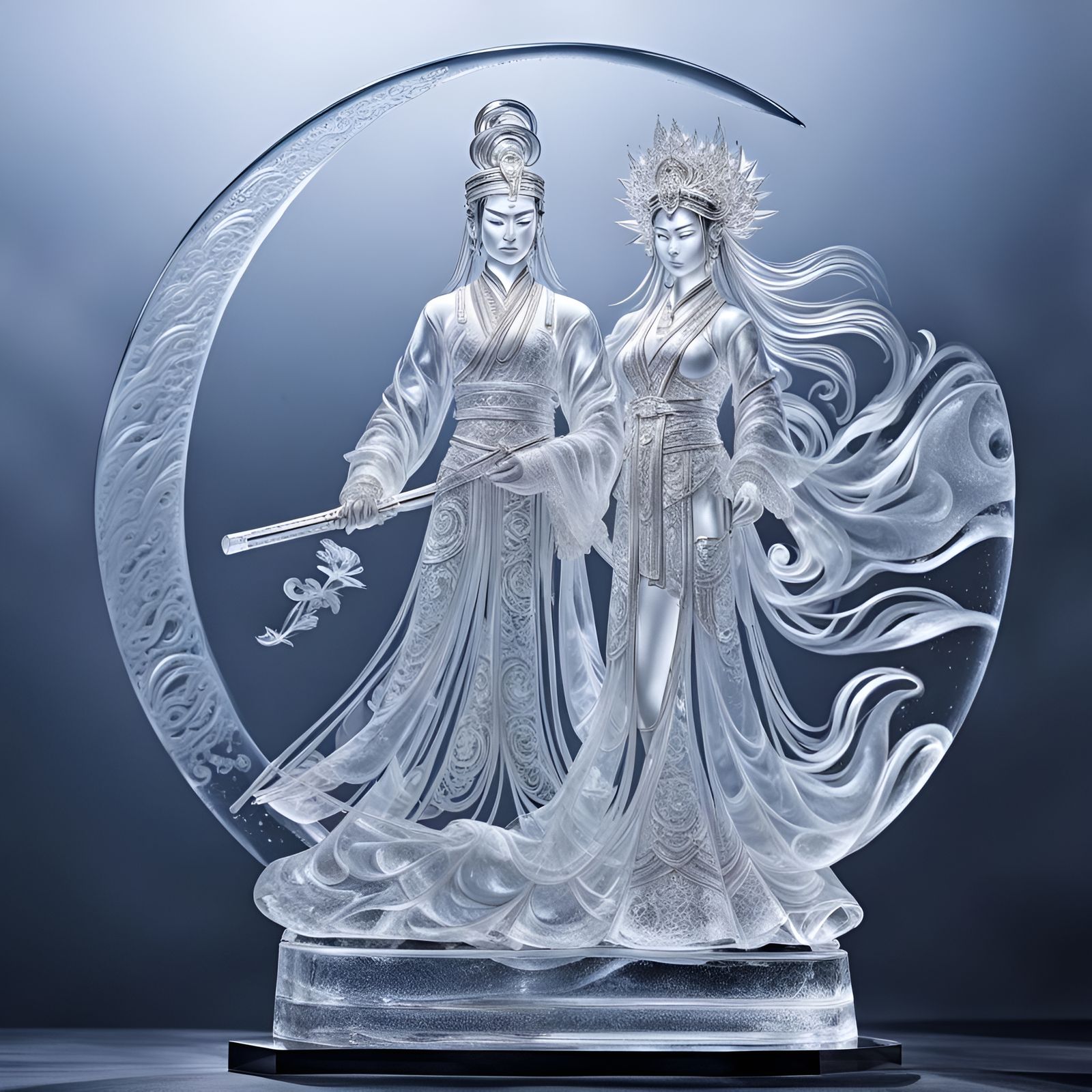 glass Chinese moon princess and Emperor