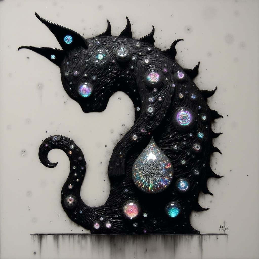 Surreal Abalone and Jet Cat Plaque in Anime-Inspired Style