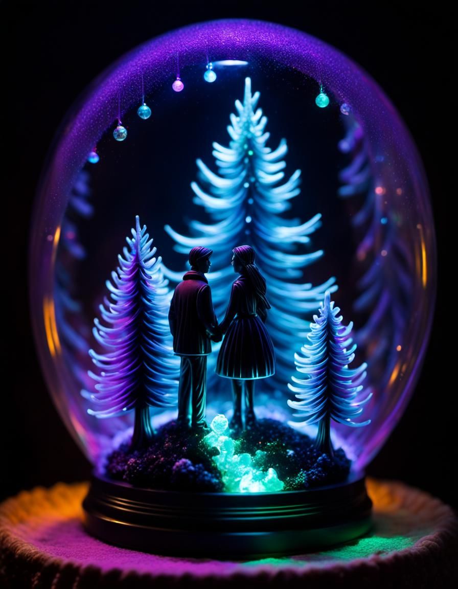 Nanoluminescent Sculpture in Liquified Tulle Snowglobe