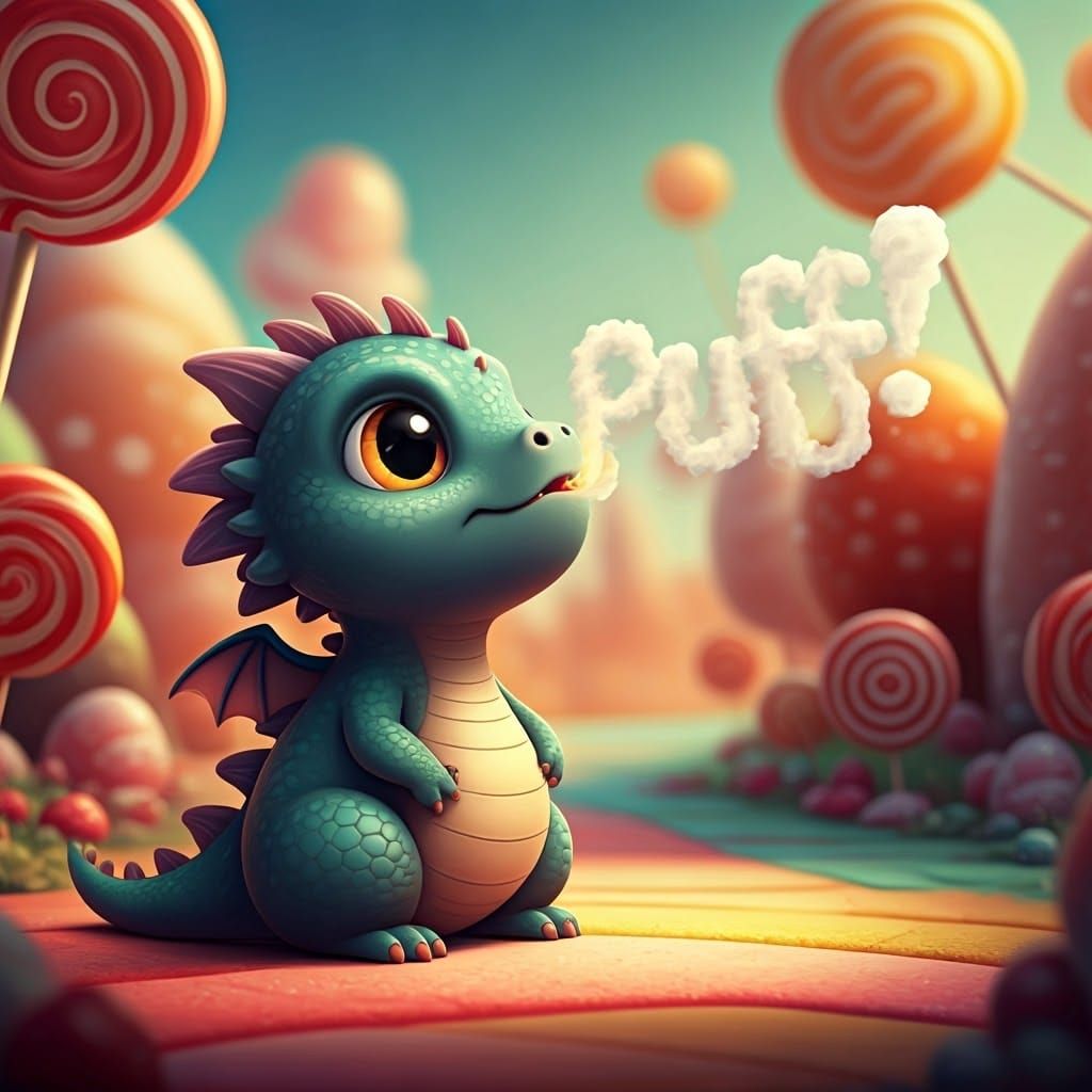 Baby Dragon Spells "Puff!" with Smoke and Fire