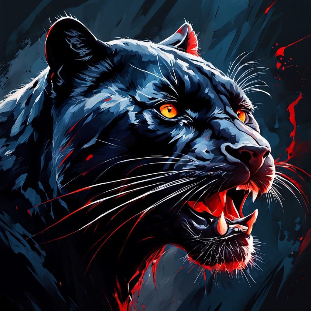 Moody Digital Painting of a Roaring Black Panther