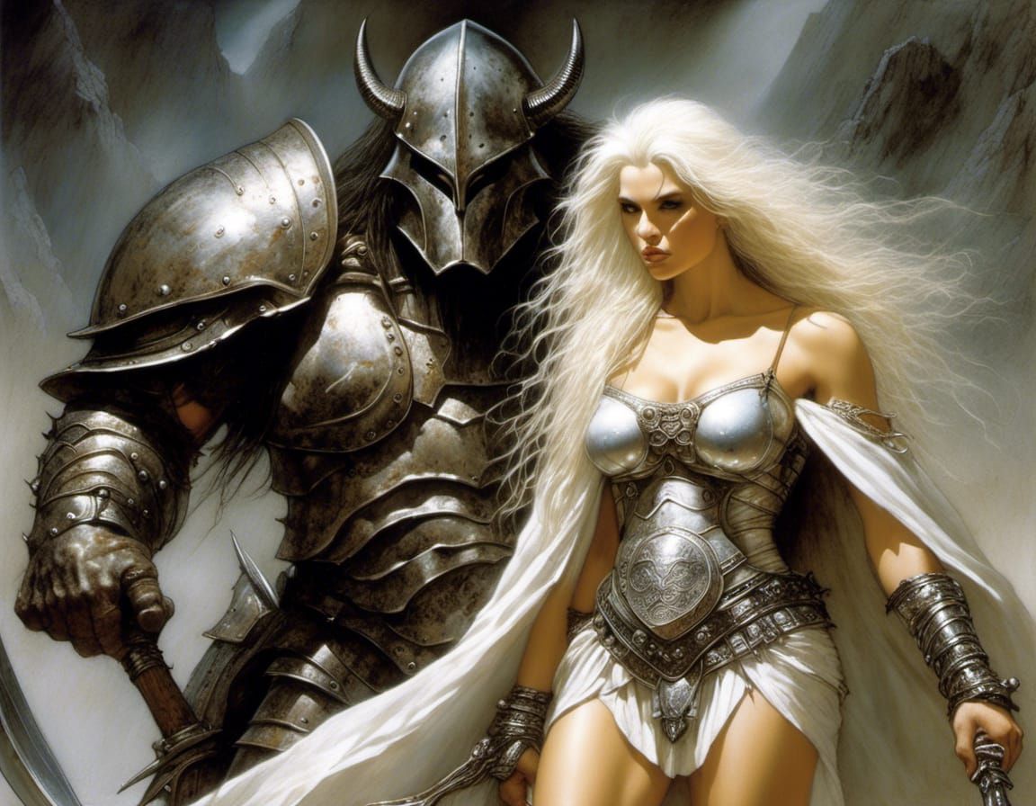Armored Troll Shelters Bare-Chested Woman: Luis Royo Illustr...