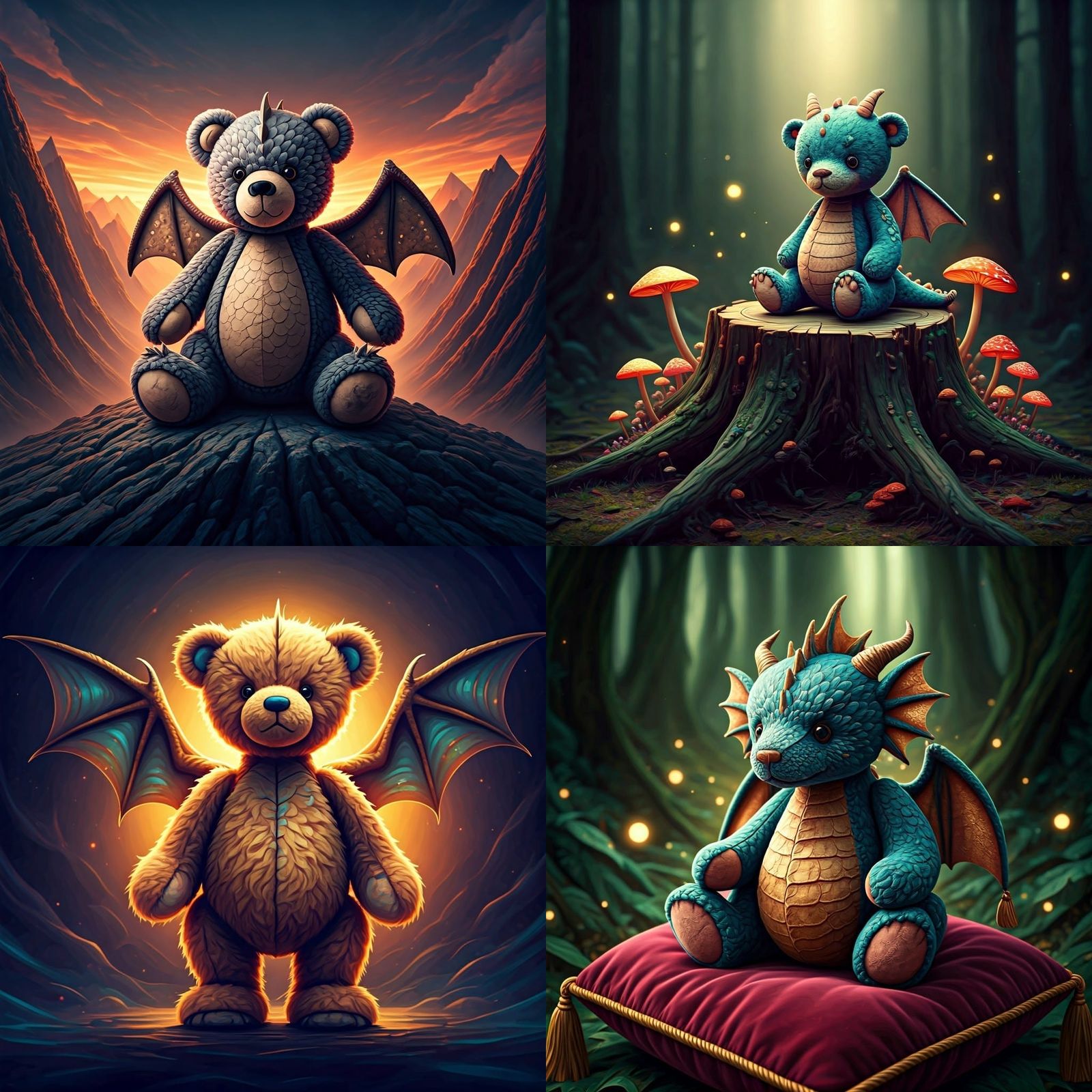 Fantastical Dragon Teddy Bear in Matte Painting Style