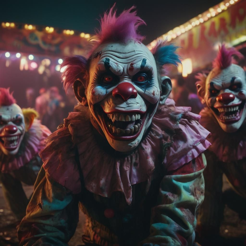 Zombie Monkey Clowns Ride Pigs in Carnival