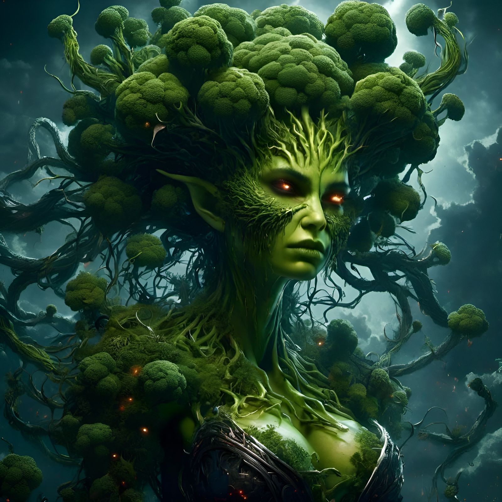 Scary Broccoli Monster Girl Anime Portrait