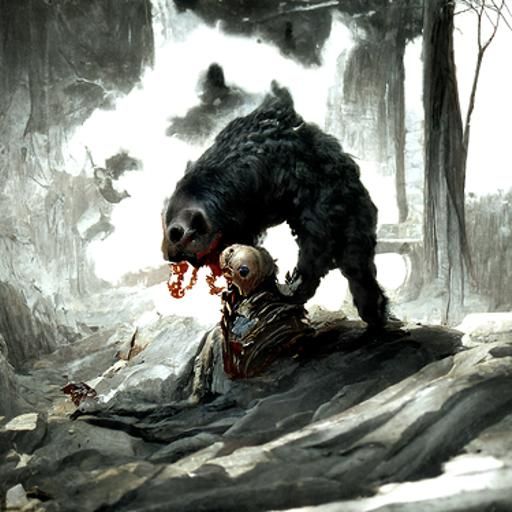 Horrific Bear Engraving in Horror Style