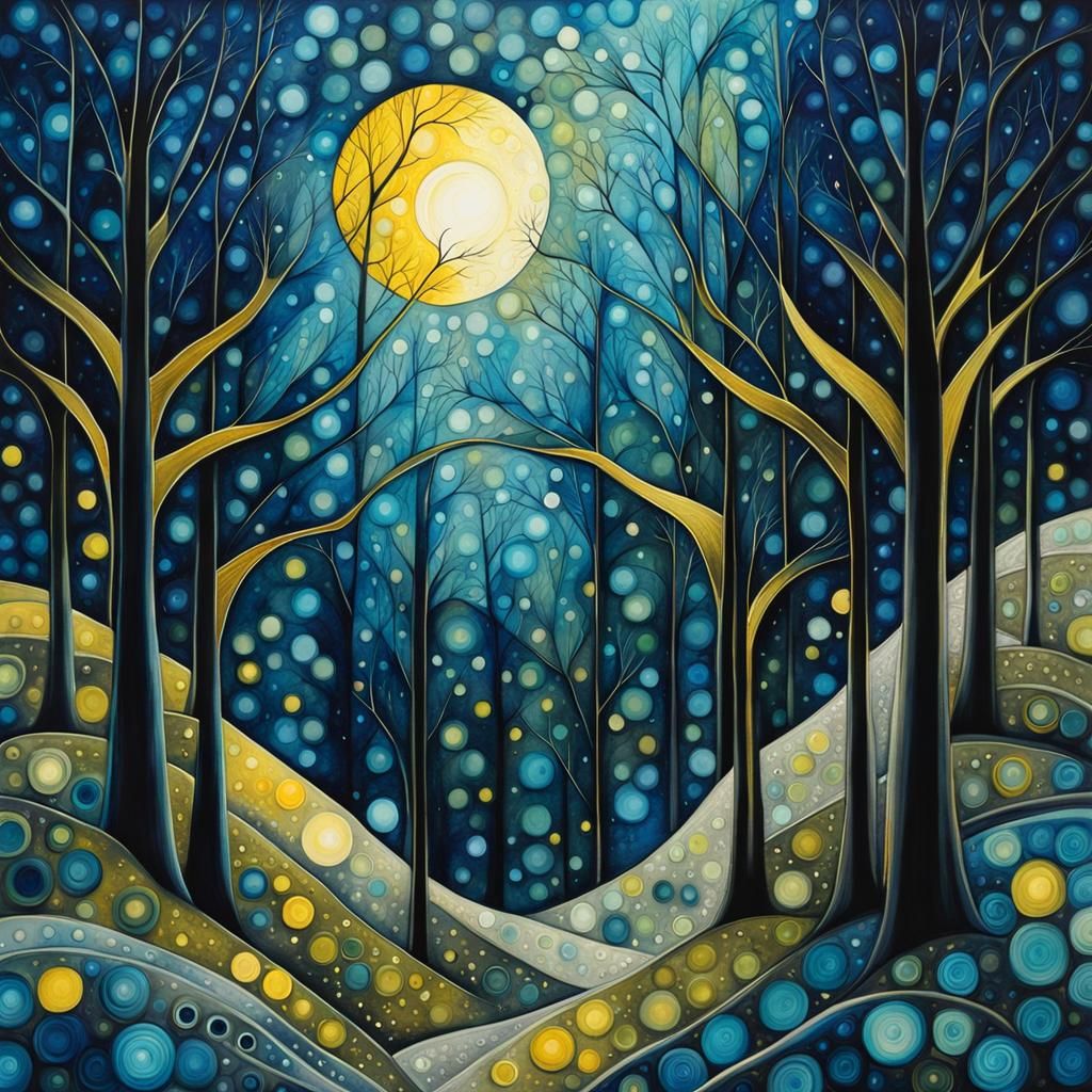 Moonlit Arabesque Forest in Impasto Alcohol Ink