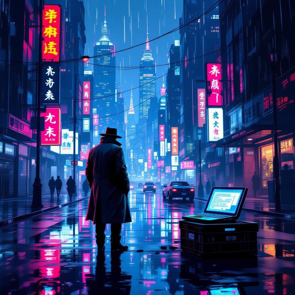Cyberpunk Detective on Neon Street