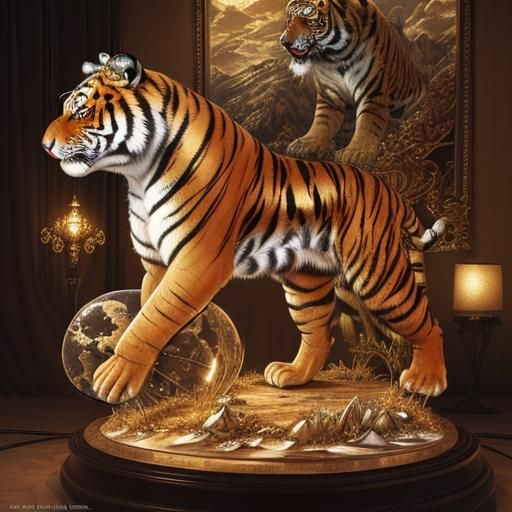 Tiger on Globe: Dynamic Lighting, Detailed 3D Render