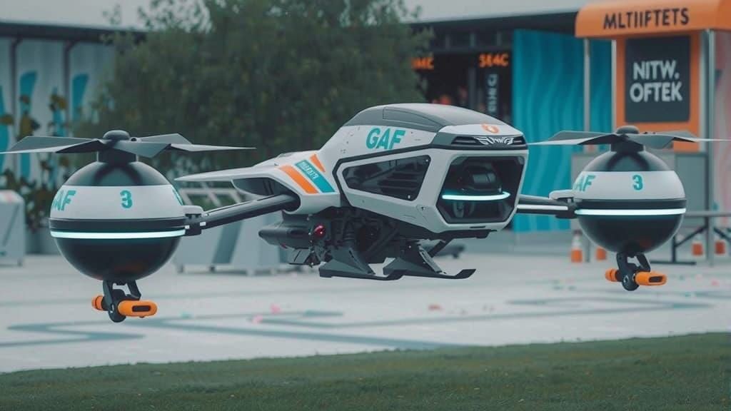 Sleek Hoverbike Defies Gravity in Futuristic Courtyard
