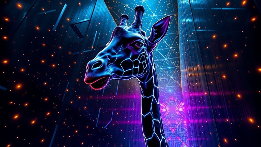 Surreal Geometric Giraffe in Psychedelic Maze