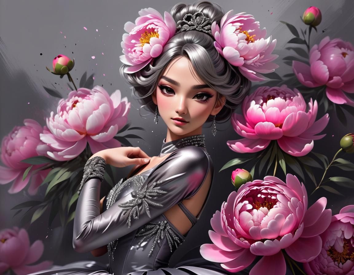 Anime Ballerina in Gunmetal Foil, Hyperdetailed Speedpaint