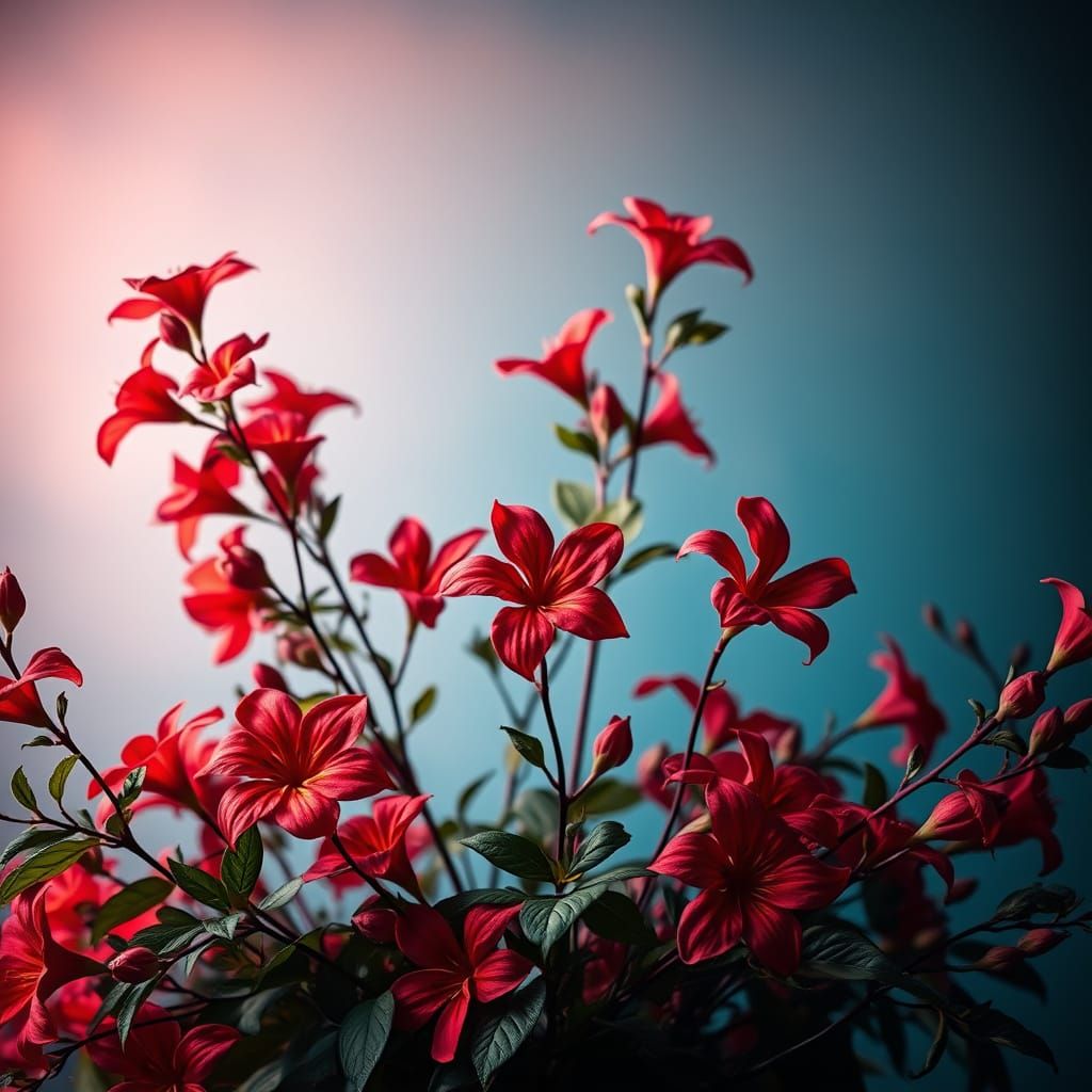 Vibrant Boho Floral Still Life in Red Jasmine