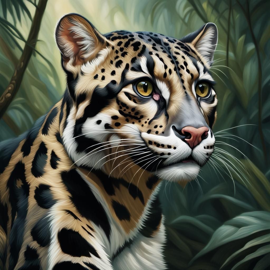 Portrait of a clouded leopard .