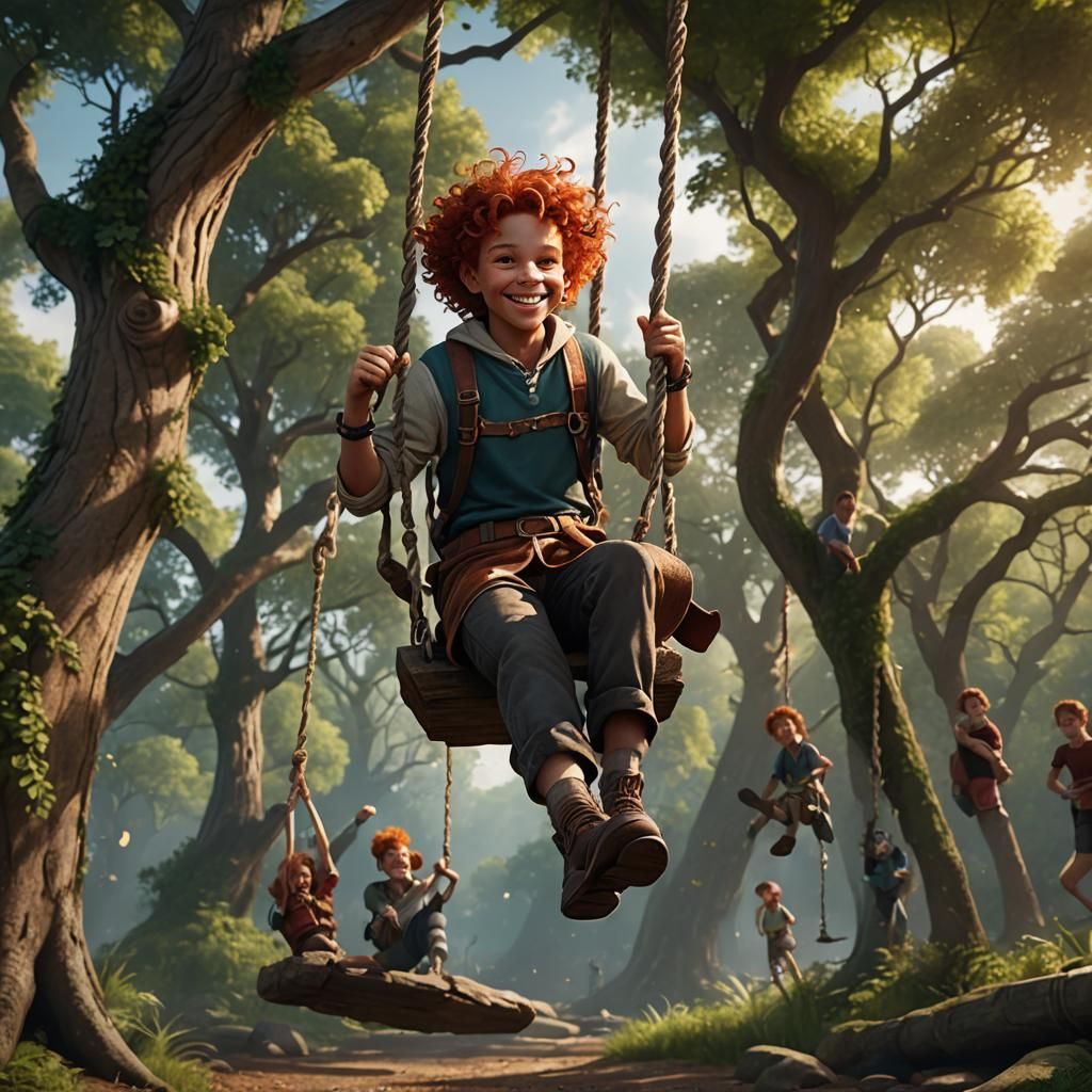Boy on Rope Swing: Fantasy Concept Art
