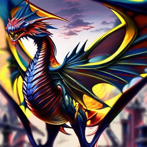 White Biomechanical Dragon in Flight