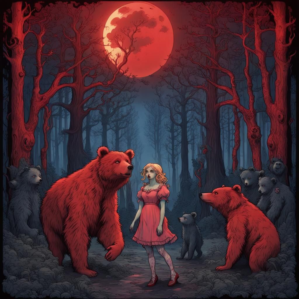 Zombie Goldilocks in Art Nouveau Dark Forest
