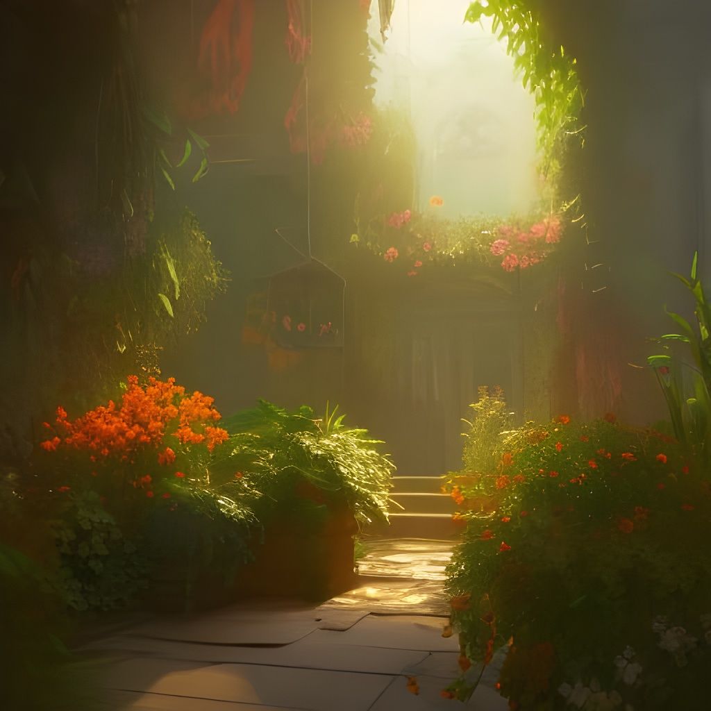 Hyperdetailed Library with Plants Concept Art