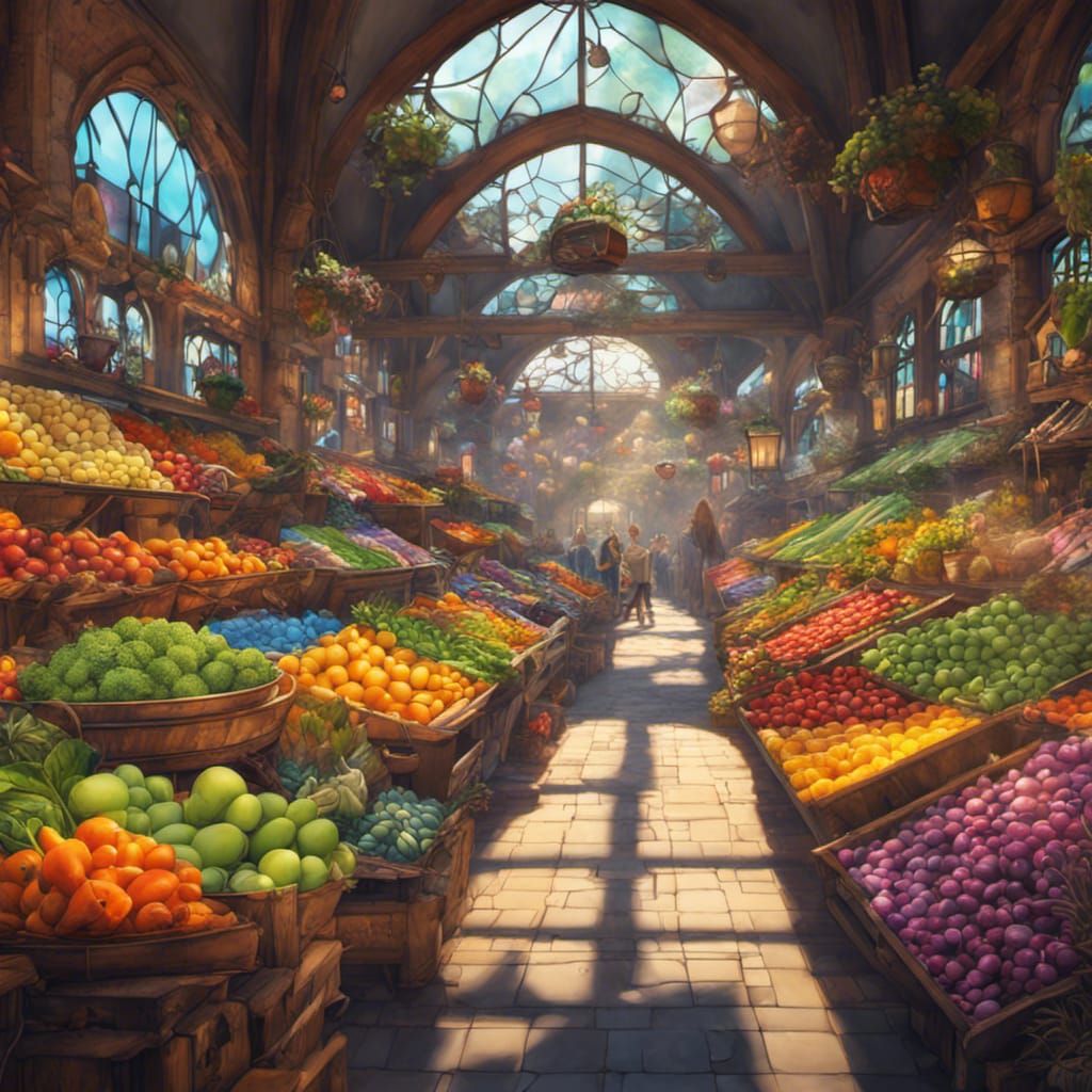 Stained Glass Farmers Market in Bright Colors