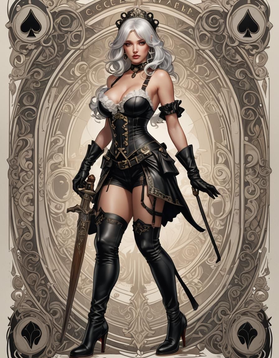 Ace of Spades Pinup Girl in Art Nouveau Style