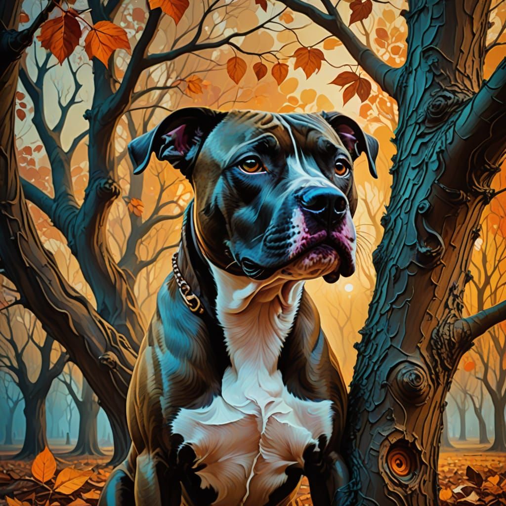 Surreal Pit Bull Portrait in Golden Hour
