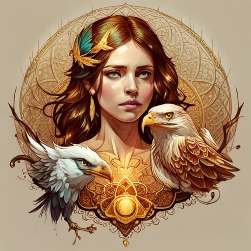 Golden Eagle Princess Digital Painting