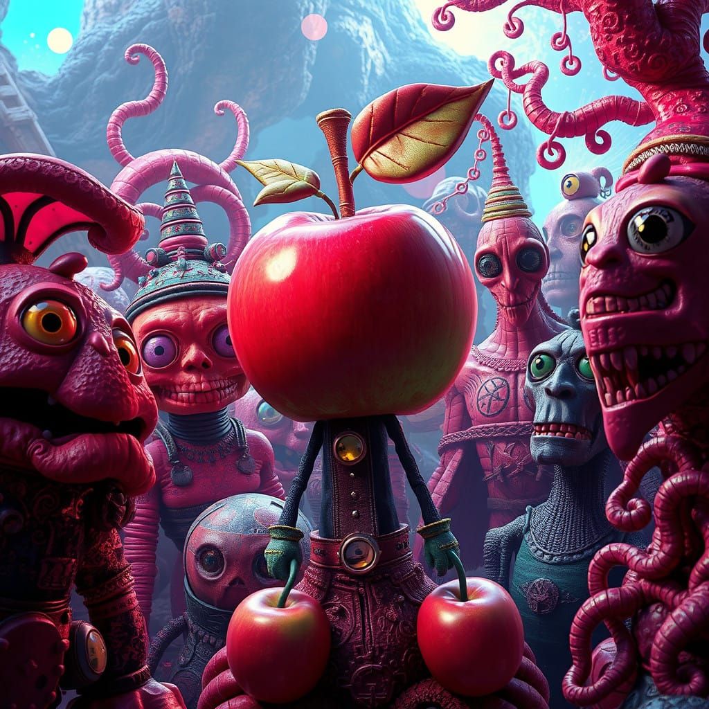 Whimsical Futuristic Gathering in Neon Dreamscape