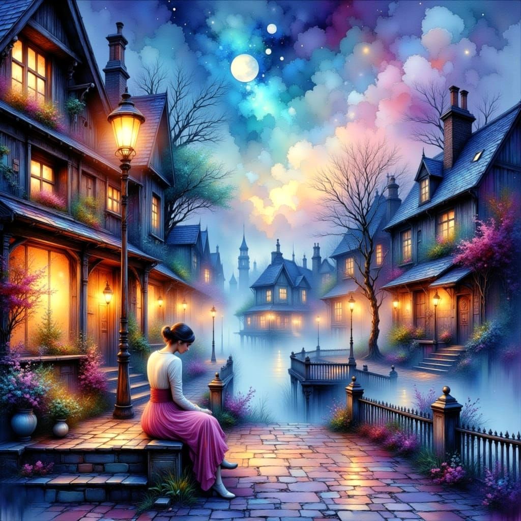 East End Lights: Ink Wash Painting in Pastel Colors