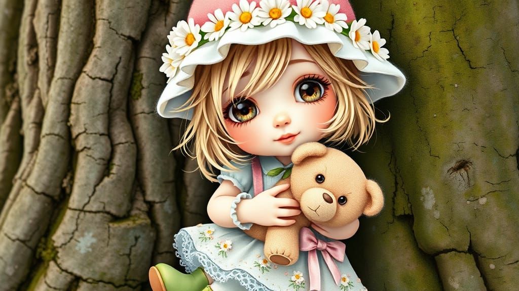 Whimsical Watercolor Portrait of a Gnome Girl