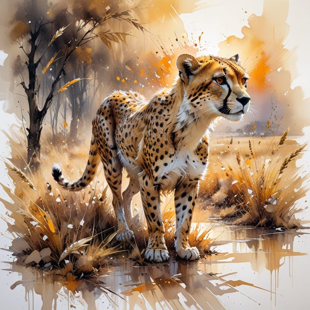 Cheetah Streaking Across Savanna at Sunset