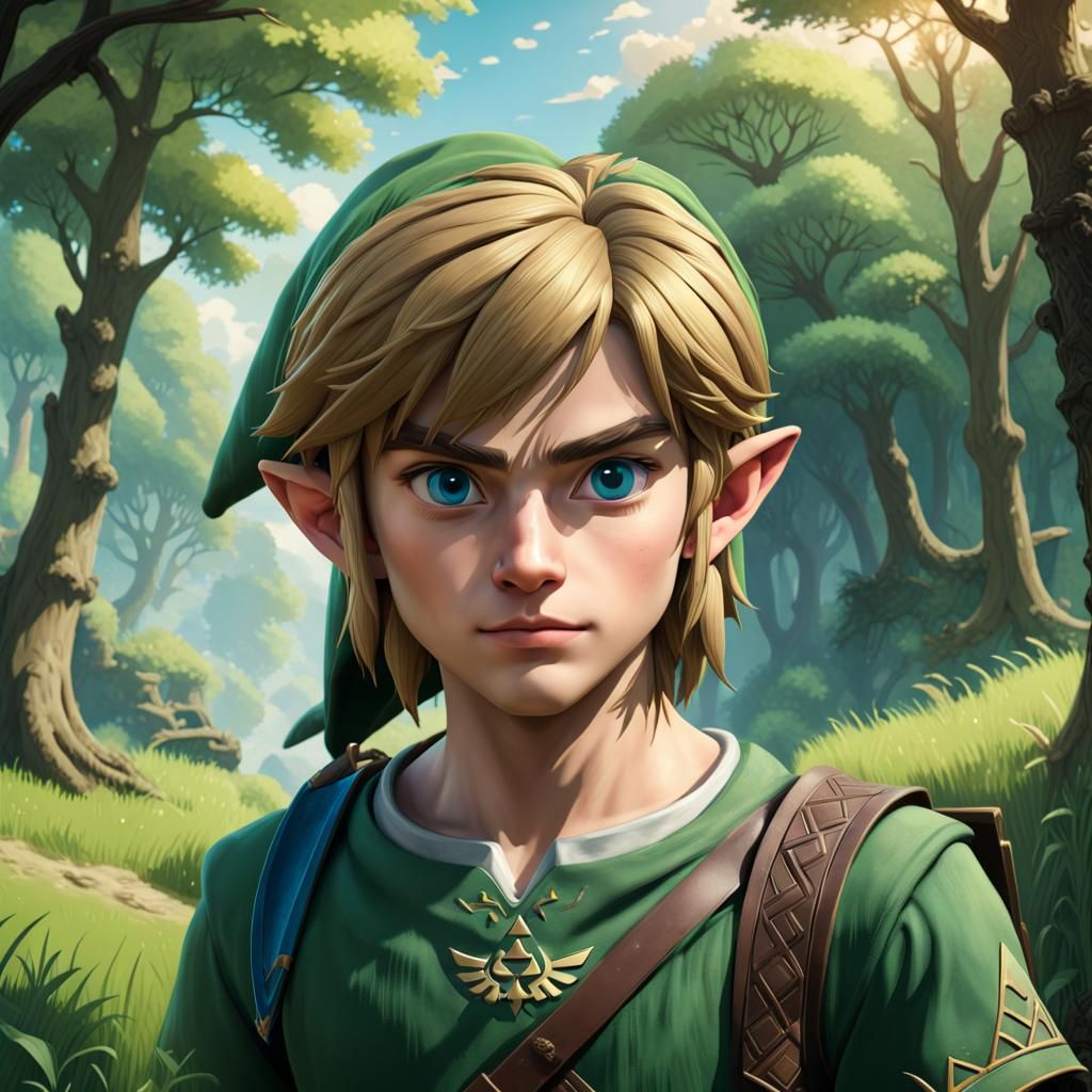 Hyperrealistic Portrait of Link in Pastoral Setting