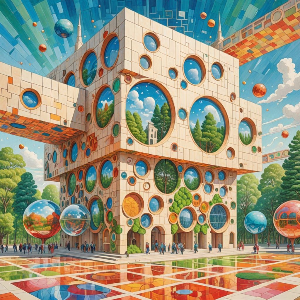 Futuristic Cube Art Museum with Sky Dome