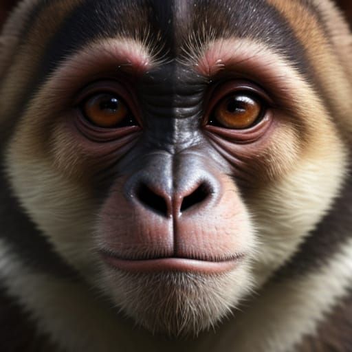 The enigmatic close-up macro face of a capuchin monkey, hype...