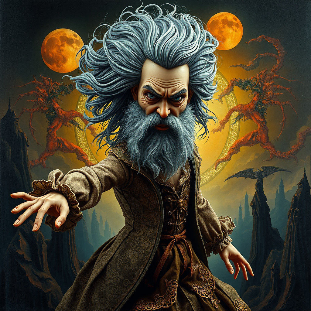 Menacing Bearded Barbie Doll in Impasto Style