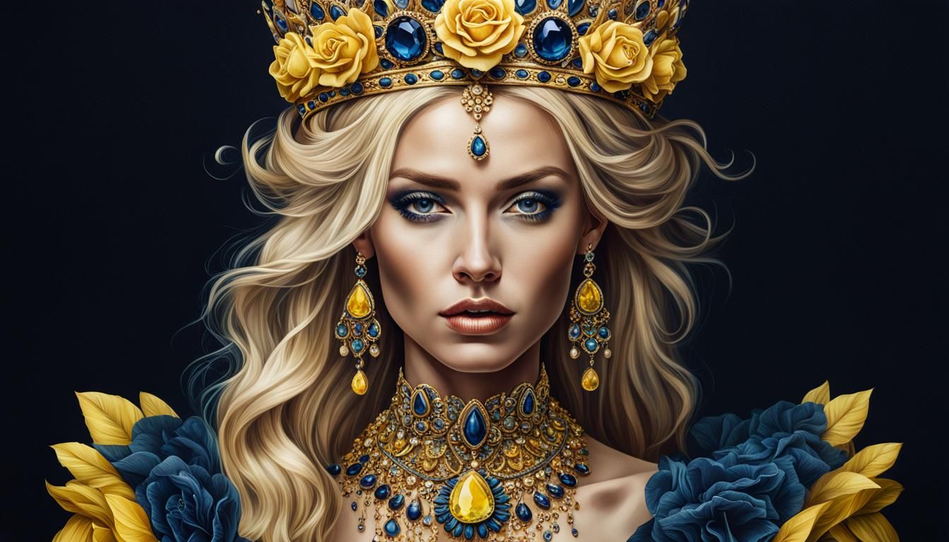 Hyperrealistic Portrait of a Woman in Yellow and Blue